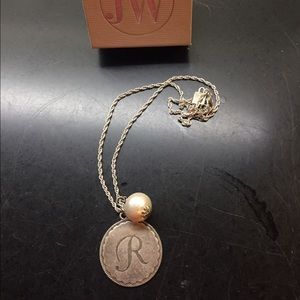 John Wind Initial R Necklace with Pearl Dangle